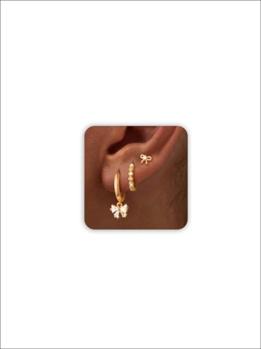 3 Pairs Gold Plated Hoop Stud Earrings Set Dainty Multiple Piercing